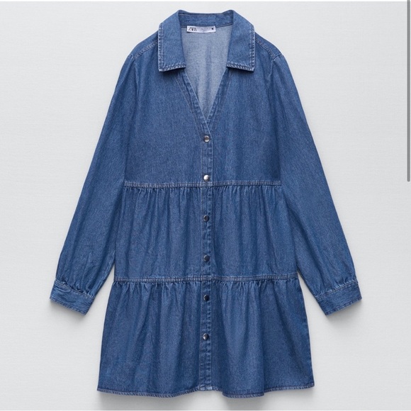 ZARA Trendy Tiered Denim Dress with metal press buttons🔥🔥🔥 - Picture 2 of 10